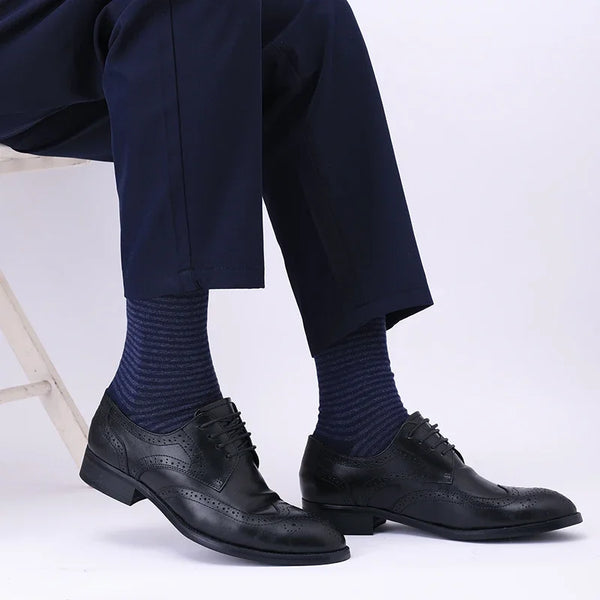 Men's dress socks featuring a unique blend of cotton and elastane for unmatched comfort.