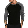 Men's Long Sleeve Slim Fit Splice Tee in soft polyester, featuring unique splice detailing and comfortable O-neck for casual