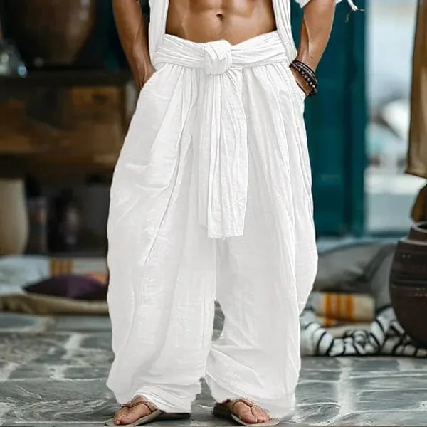 Comfortable wide leg trousers with lace-up front detail and soft cotton linen blend