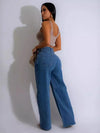 High-waist wide-leg denim jeans for women, featuring elastic waist, pockets, and Y2K streetwear style, perfect for casual wea