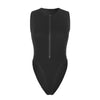 Woman wearing black bodycon bodysuit with confident pose