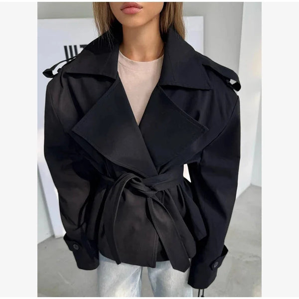 Belted trench coat with structured collar for spring outfits