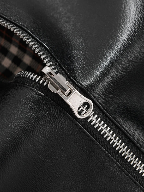 Classic men's faux leather jacket with turn-down collar, wind-resistant, cold-proof, perfect for autumn and winter style.