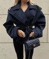 Short polyester trench in neutral shade with waist sash
