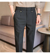 Men's slim fit dress pants in British style with elastic waist, perfect for casual or formal occasions, made from polyester b