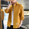 Stylish Harajuku-inspired men's casual shirt in solid color, perfect for urban fashion and everyday wear. Lightweight polyest