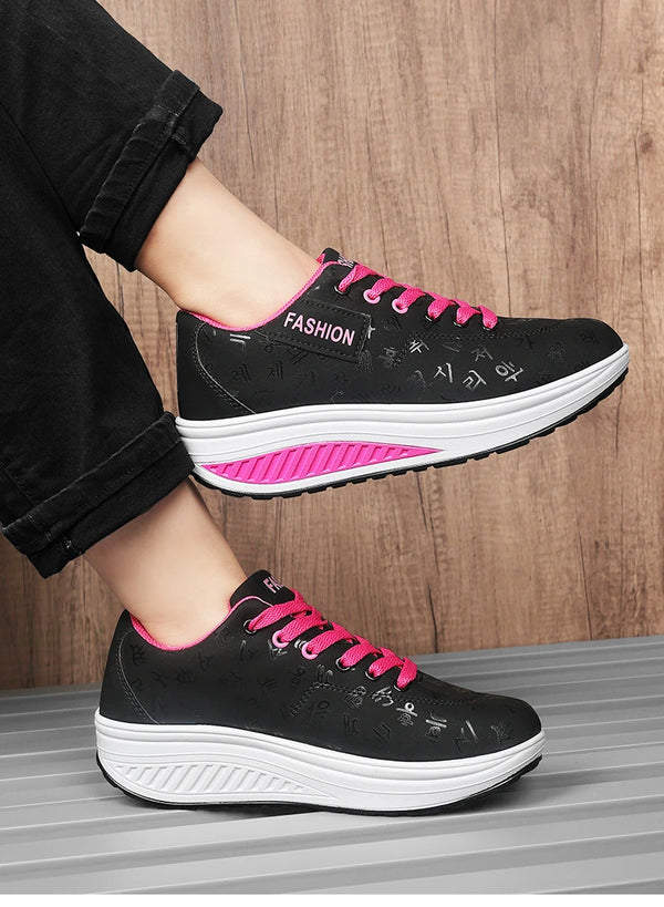 Lace-up platform sneakers with breathable cotton interior lining