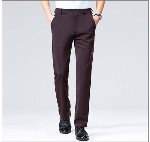 Breathable pants in charcoal gray showing elegant drape while walking