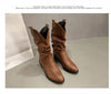Chic women's mid-calf Chelsea boots in pleated leather, waterproof, non-slip, perfect for winter 2024 style and comfort.