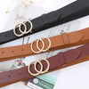 Chic double ring PU leather belt for women in classic black, perfect for jeans and dresses, stylish and adjustable accessory.