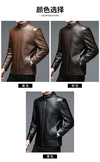 Classic goatskin leather jacket for men, lightweight, stylish, with stand collar and zipper, perfect for casual and business
