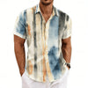 Retro striped button-up featuring turn-down collar and breathable fabric for warm weather wear