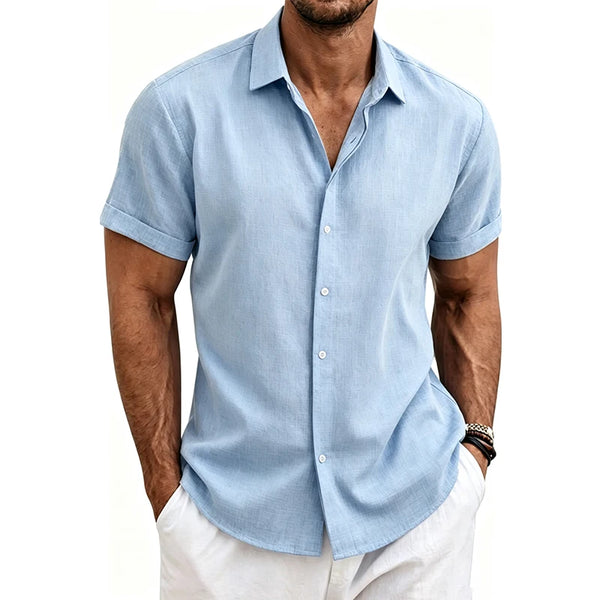 Men's beach-to-street casual shirt with classic collar and regular fit