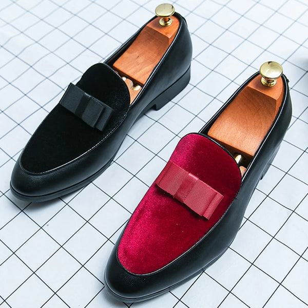 Boardroom Elegance black leather dress loafers for men on white background