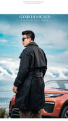 Men's casual trench coat in plus sizes, single-breasted, medium length, loose fit, stylish outerwear for autumn and winter.