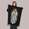 Warm polyester scarf with tassels, showcasing the beloved Virgin Mary for a touch of grace.