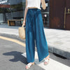 Chic wide leg summer pants for women in ice silk, pleated design, perfect for casual outings and warm weather comfort.