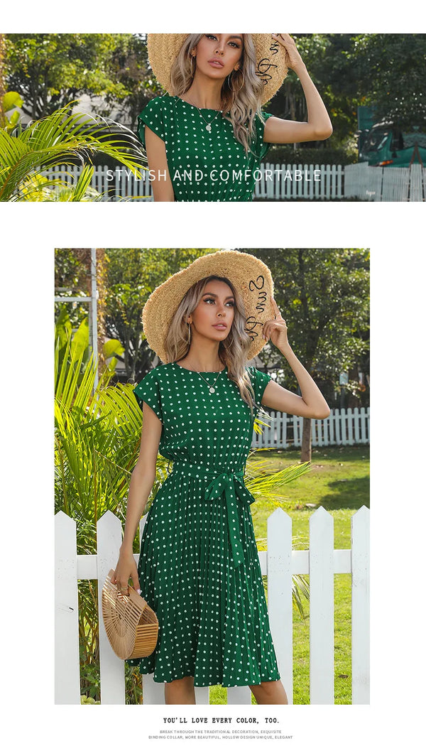 Flattering high waist polka dot dress with vintage charm