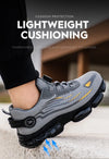 Work safety boots with rotating button closure and EVA cushioning for fatigue reduction
