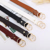 Chic double ring PU leather belt for women in classic black, perfect for jeans, dresses, and versatile fashion outfits.