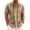 Color block striped casual shirt in lightweight polyester with classic lapel pocket detail