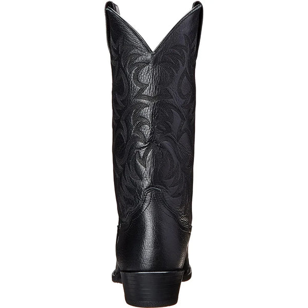 Handmade brown cowboy boots featuring traditional embroidery and slip-on convenience