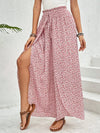 Floral wide-leg chiffon pants for women, ankle-length, elastic waist, perfect for summer fashion and casual chic outfits.