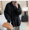Men's Hollow Out Mesh Long-Sleeve Shirt in black and apricot, breathable polyester, tailored fit, stylish and elegant design.