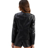 Chic women's slim leather biker jacket with zip detail, stand-up collar, and tailored fit for stylish urban looks.