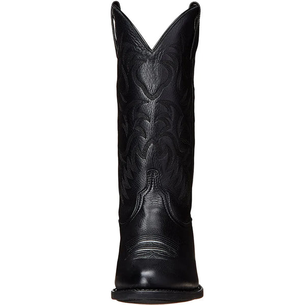 Mid-calf Western boots with hand-embroidered design and breathable cotton lining