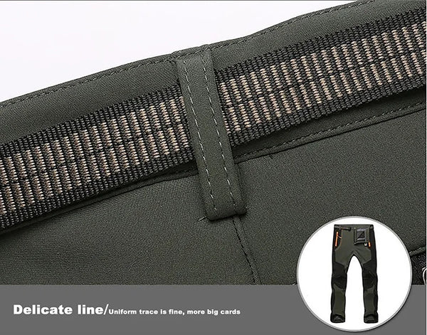 Trail hiking pants featuring windproof waterproof fabric and fleece lining