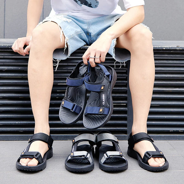 Close-up of yoga mat insole technology in men's supportive sandals