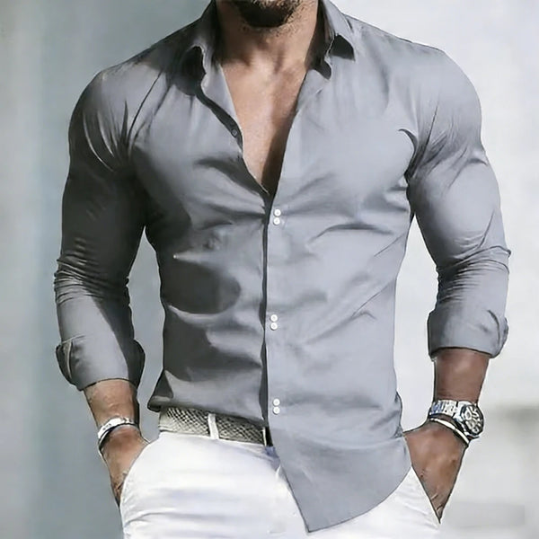 Professional white dress shirt with modal blend and all-day stretch comfort