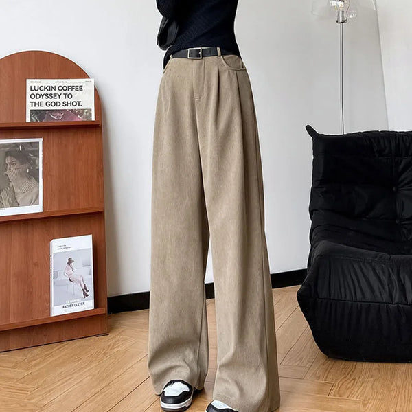 Chic high-waist corduroy wide-leg pants for women, perfect for autumn fashion and casual office wear. Stylish and comfortable