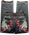 Artistic blue denim jeans with relaxed fit for all-day comfort.