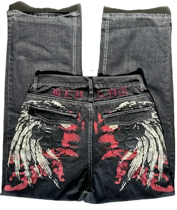 Artistic blue denim jeans with relaxed fit for all-day comfort.