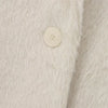 White mohair blazer showing regular fit and comfortable movement for busy days