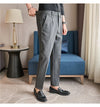 Men's slim fit dress pants in British style with elastic waist, perfect for casual or formal occasions, made from polyester b