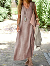 Cotton linen maxi dress with sophisticated V-neck and relaxed silhouette