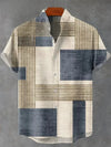 Denim-Texture Unisex Beach Shirt with Geometric Block Print