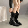 Chic Women's Mid-Calf Chelsea Boots in pleated leather, waterproof, non-slip, perfect for Winter 2024 style and comfort.