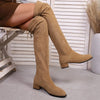 Chic over-the-knee women's winter boots with flannel upper, pointed toe, and square heel for stylish cold weather wear.