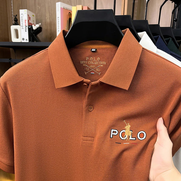Premium polo shirt showcasing iconic pony embroidery and structured business casual fit