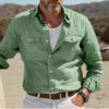 Premium men's linen cotton blend shirt in solid color, perfect for casual and business casual wear in spring and autumn.