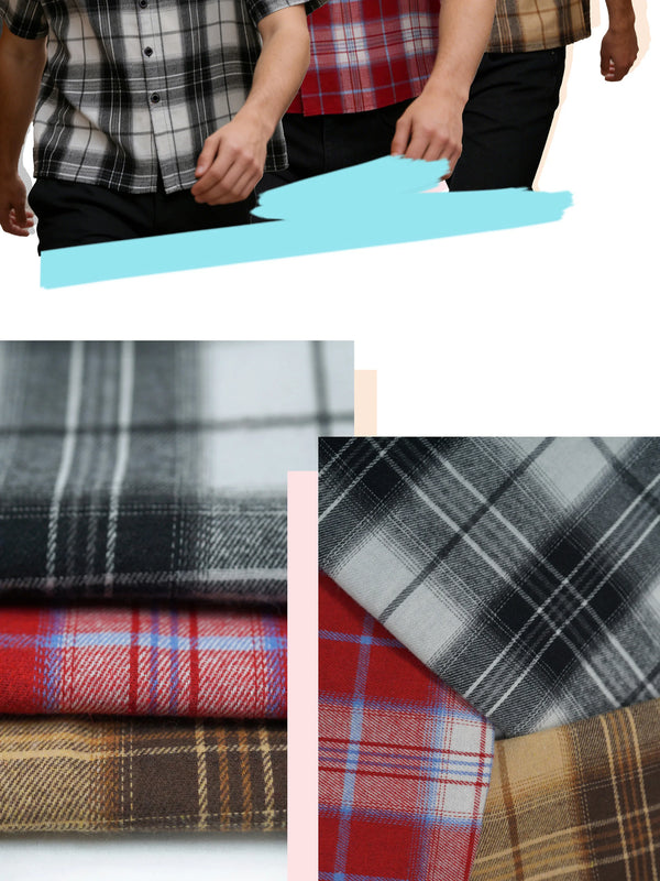 Lightweight yellow checkered casual shirt in wrinkle-resistant polyester for men