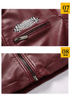 Stylish Men's PU Leather Biker Jacket in red, black, and dark blue with embroidery, perfect for winter and casual outings.