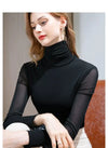 Chic Summer Lace Blouse in lightweight chiffon with turtleneck, full sleeves, and elegant lace detail for versatile summer st