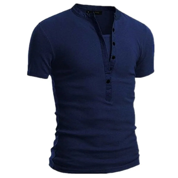 Slim Fit V-Neck Men's Casual Summer T-Shirt in breathable polyester, perfect for warm days and stylish casual occasions.