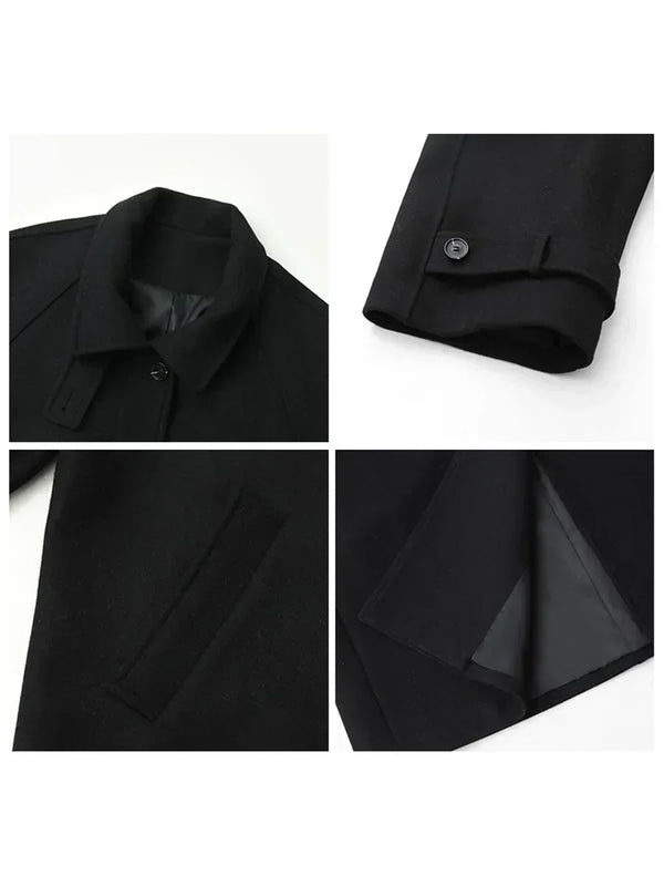 Premium wool polyester blend trench coat with flattering belted waist detail