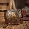Comfortable Sunset Hues Leather Belt sitting at the waist, ideal for all-day wear.